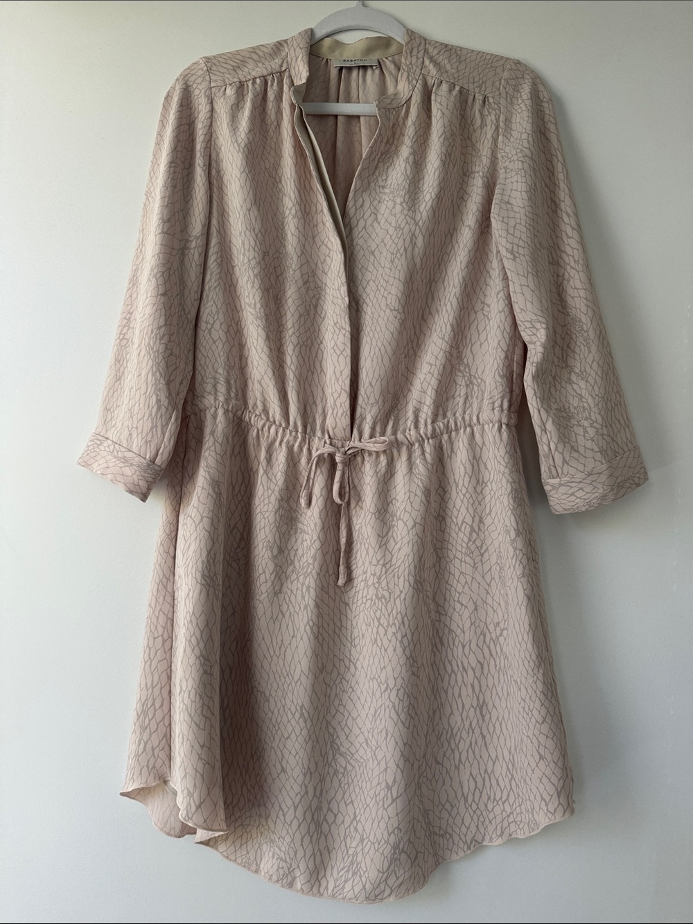Babaton Aritzia Light Blush Drawstring Waist Shirt Dress Size Small